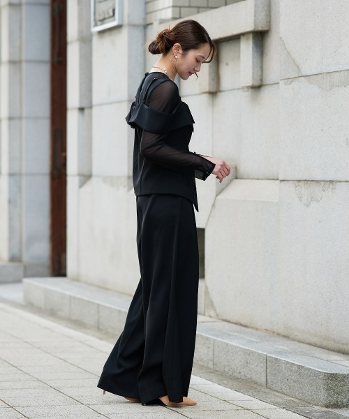 Jolie et Jolie(ジョリーエジョリー)の「オフショルペプラムトップス×ワイドパンツ(パンツドレス・レディース・ブラック/チャコールグレー・L/M)」の10枚目の写真