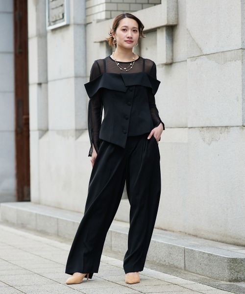 Jolie et Jolie(ジョリーエジョリー)の「オフショルペプラムトップス×ワイドパンツ(パンツドレス・レディース・ブラック/チャコールグレー・L/M)」の14枚目の写真