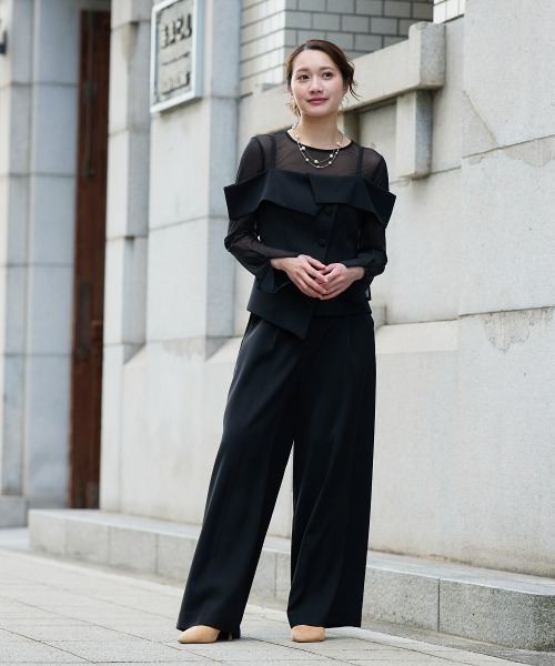 Jolie et Jolie(ジョリーエジョリー)の「オフショルペプラムトップス×ワイドパンツ(パンツドレス・レディース・ブラック/チャコールグレー・L/M)」の20枚目の写真