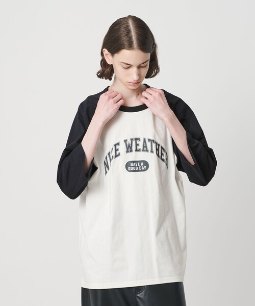NICE WEATHER(ナイスウェザー)の「<NICE WEATHER>ロゴ ラグランTシャツ(Tシャツ/カットソー・メンズ・オリーブ/ネイビー・M/XS/S/L)」の3枚目の写真