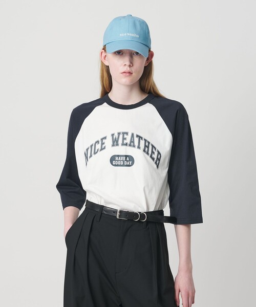 NICE WEATHER(ナイスウェザー)の「<NICE WEATHER>ロゴ ラグランTシャツ(Tシャツ/カットソー・メンズ・オリーブ/ネイビー・M/XS/S/L)」の5枚目の写真