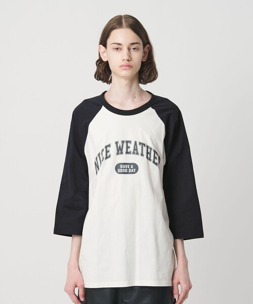 NICE WEATHER(ナイスウェザー)の「<NICE WEATHER>ロゴ ラグランTシャツ(Tシャツ/カットソー・メンズ・オリーブ/ネイビー・M/XS/S/L)」の7枚目の写真