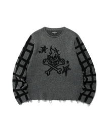 SKULL CHECK L/S KNIT TEE_BLACK(NG2EFUK606A)