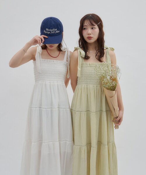 DISCOAT(ディスコート)の「【umm.】肩リボンティアードワンピース(ワンピース・レディース・グリーン系その他2/オフホワイト/ブラック・FREE)」の4枚目の写真