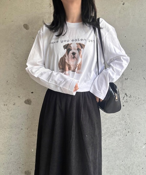 etta（エタ）の「ブルドッグプリントロンT／長袖Tシャツ（Tシャツ/カットソー・レディース・ホワイト・MEDIUM/LARGE/SMALL）」の4枚目の写真