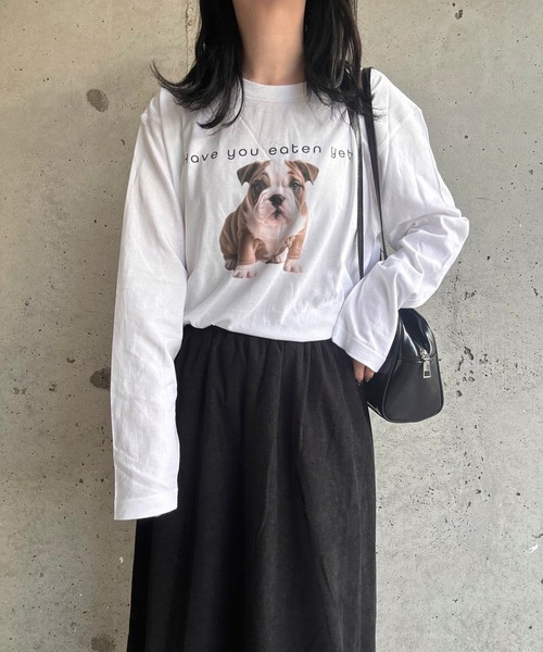 etta（エタ）の「ブルドッグプリントロンT／長袖Tシャツ（Tシャツ/カットソー・レディース・ホワイト・MEDIUM/LARGE/SMALL）」の5枚目の写真