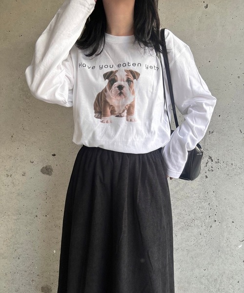etta（エタ）の「ブルドッグプリントロンT／長袖Tシャツ（Tシャツ/カットソー・レディース・ホワイト・MEDIUM/LARGE/SMALL）」の6枚目の写真
