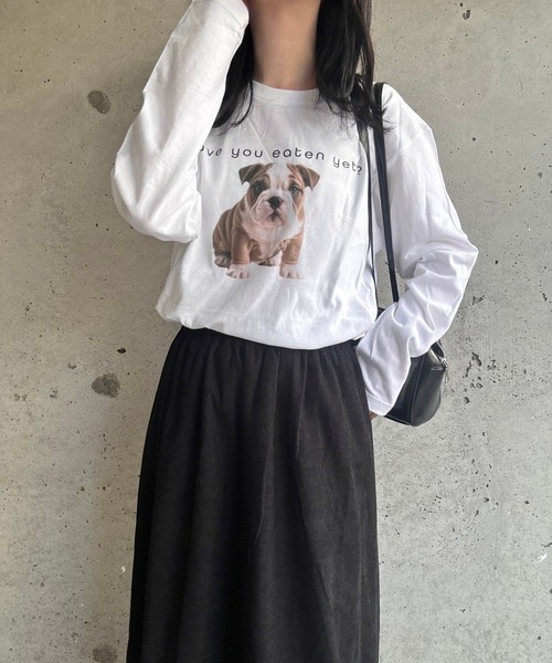 etta（エタ）の「ブルドッグプリントロンT／長袖Tシャツ（Tシャツ/カットソー・レディース・ホワイト・MEDIUM/LARGE/SMALL）」の7枚目の写真