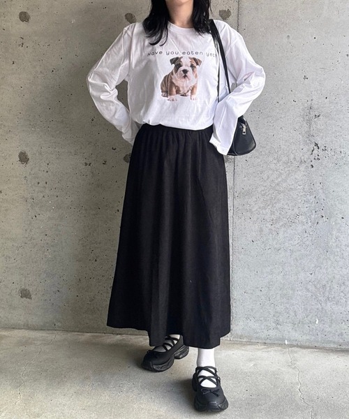 etta（エタ）の「ブルドッグプリントロンT／長袖Tシャツ（Tシャツ/カットソー・レディース・ホワイト・MEDIUM/LARGE/SMALL）」の8枚目の写真