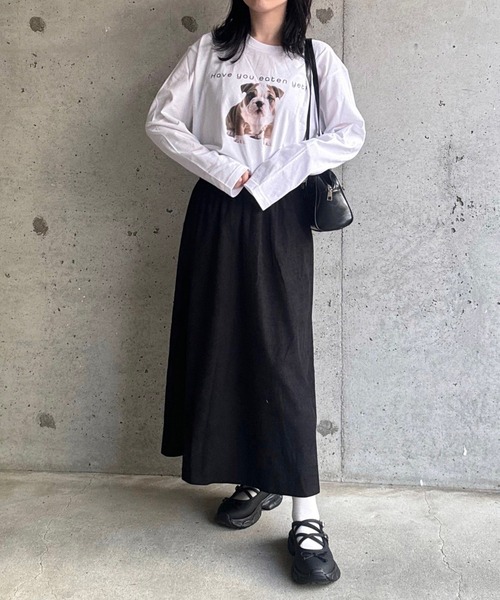 etta（エタ）の「ブルドッグプリントロンT／長袖Tシャツ（Tシャツ/カットソー・レディース・ホワイト・MEDIUM/LARGE/SMALL）」の10枚目の写真