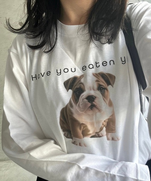 etta（エタ）の「ブルドッグプリントロンT／長袖Tシャツ（Tシャツ/カットソー・レディース・ホワイト・MEDIUM/LARGE/SMALL）」の11枚目の写真