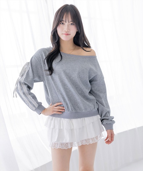 clear（クリア）の「3wayリボンレースラインオーバースウェット（スウェット・レディース・ネイビー/グレー・F）」の14枚目の写真