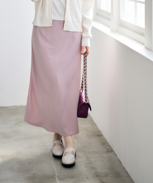12Twelve Agenda（トゥエルブ　アジェンダ）の「ベルト付サテンナロースカート（スカート・レディース・ピンク/チャコールグレー/ブラック・M）」の3枚目の写真
