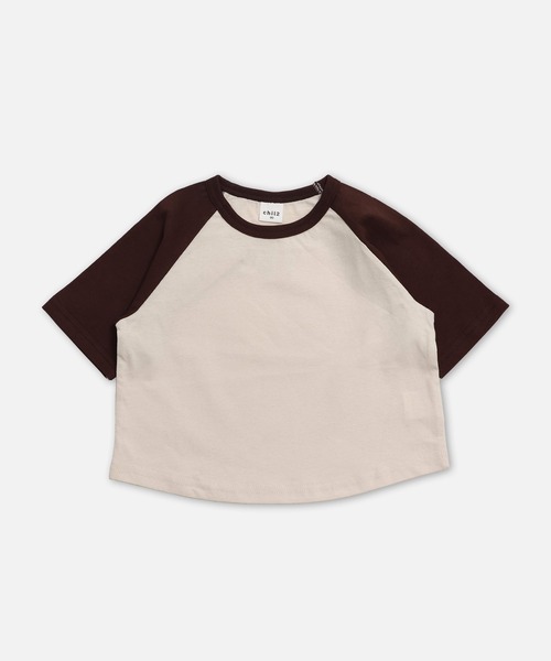chil2（チルツー）の「綿100％ 配色ラグラン半袖Tシャツ（Tシャツ/カットソー・キッズ・ブラウン/ミント/スモークピンク/ブラック/チャコールグレー・150cm/140cm/130cm/120cm/110cm/100cm/90㎝/80ｃｍ）」の3枚目の写真