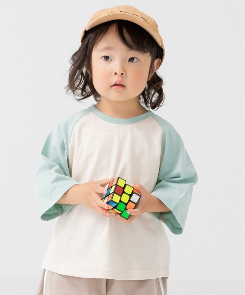 chil2（チルツー）の「綿100％ 配色ラグラン半袖Tシャツ（Tシャツ/カットソー・キッズ・ブラウン/ミント/スモークピンク/ブラック/チャコールグレー・150cm/140cm/130cm/120cm/110cm/100cm/90㎝/80ｃｍ）」の4枚目の写真