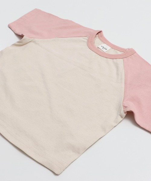 chil2（チルツー）の「綿100％ 配色ラグラン半袖Tシャツ（Tシャツ/カットソー・キッズ・ブラウン/ミント/スモークピンク/ブラック/チャコールグレー・150cm/140cm/130cm/120cm/110cm/100cm/90㎝/80ｃｍ）」の15枚目の写真