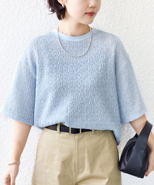 SHIPS(シップス)の「〈手洗い可能〉ランダムブルーゼ 5分袖 プルオーバー(Tシャツ/カットソー・レディース・ライトブルー/ブラック/ナチュラル・ONE SIZE)」の22枚目の写真