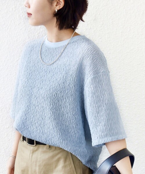 SHIPS(シップス)の「〈手洗い可能〉ランダムブルーゼ 5分袖 プルオーバー(Tシャツ/カットソー・レディース・ライトブルー/ブラック/ナチュラル・ONE SIZE)」の21枚目の写真