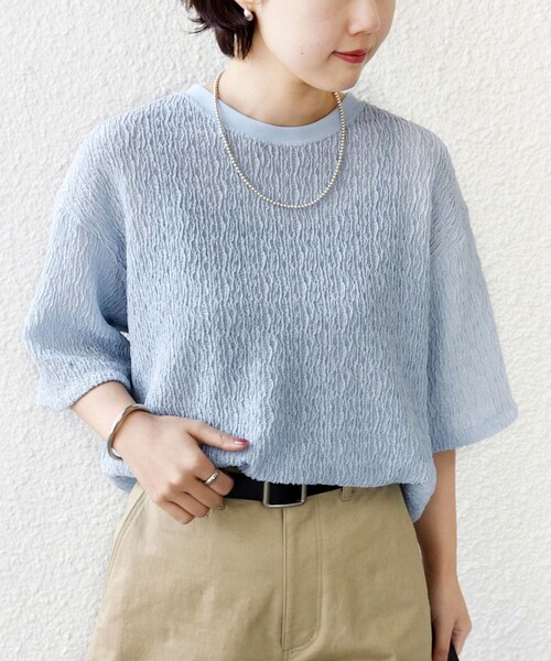 SHIPS(シップス)の「〈手洗い可能〉ランダムブルーゼ 5分袖 プルオーバー(Tシャツ/カットソー・レディース・ライトブルー/ブラック/ナチュラル・ONE SIZE)」の18枚目の写真