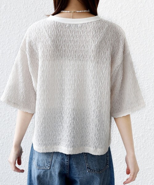 SHIPS(シップス)の「〈手洗い可能〉ランダムブルーゼ 5分袖 プルオーバー(Tシャツ/カットソー・レディース・ライトブルー/ブラック/ナチュラル・ONE SIZE)」の5枚目の写真