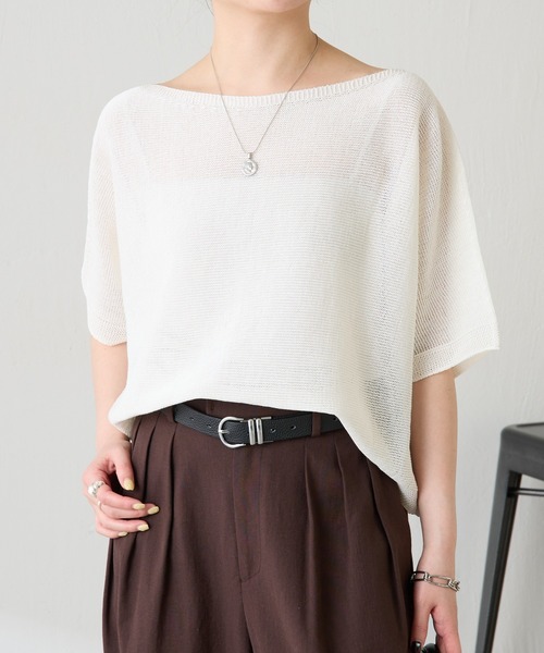 COLLAGE GALLARDAGALANTE（コラージュガリャルダガランテ）の「シャーリーカーンハーフスリーブニット（ニット/セーター・レディース・アイボリー/スカイブルー/ネイビー・FREE）」の5枚目の写真