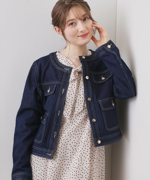 index(インデックス)の「ミニマルノーカラーデニムジャケット【洗濯機OK】(デニムジャケット・レディース・ブルー系その他/ネイビー/ブルー系5・38/36/42/40)」の6枚目の写真