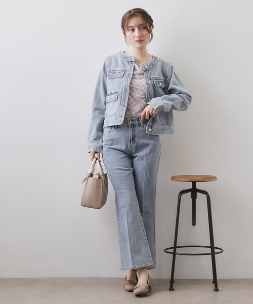 希少美品　トゥービーシック　4wayデニムジャケット　ファー　ノーカラー　46 ミニマルノーカラーデニムジャケット【洗濯機OK】（デニムジャケット