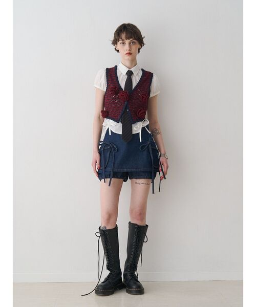 jouetie（ジュエティ）の「ローズモチーフニットジレ（その他トップス・レディース・ブラック/レッド・MEDIUM）」の6枚目の写真