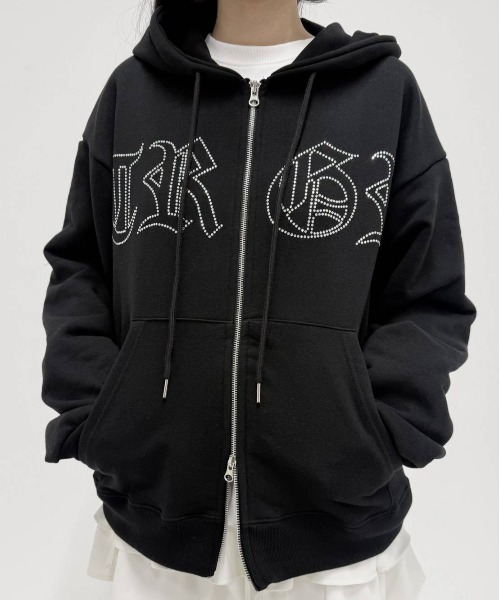 A'GEM/9 × .kom 『ARULE/アルール』Graffiti Rhinestone Zip Hoodie