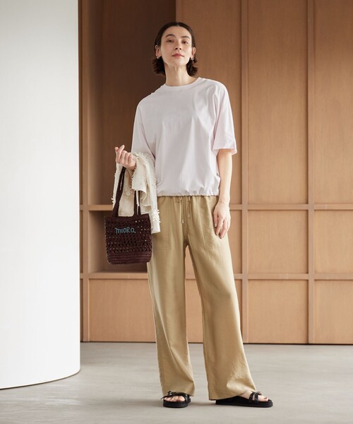 BEAUTY&YOUTH UNITED ARROWS(ビューティーアンドユースユナイテッドアローズ)の「【別注】<MIORA>ラフィア ロゴ トートバッグ(かごバッグ・レディース・ピンク/ダークブラウン/ナチュラル・FREE)」の5枚目の写真
