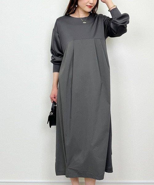 PICCIN（ピッチン）の「切り替えコクーンワンピース（ワンピース・レディース・チャコールグレー/ブラック・M）」の2枚目の写真
