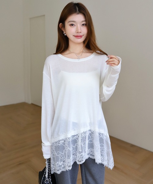 by LEGNA(バイレグナ)の「レースドッキングトップス(Tシャツ/カットソー・レディース・ブラック/アイボリー/杢グレー・FREE)」の11枚目の写真