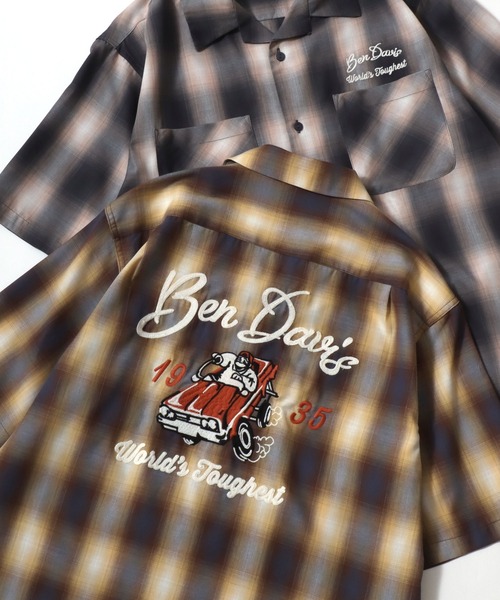 BEN DAVIS（ベンデイビス）の「BEN DAVIS/ベンデイビス DRIVE EMB PLAID OC SS SHIRT/オーバーサイズ チェック バックプリント刺繍 オープンカラー 半袖シャツ/レディース メンズ（シャツ/ブラウス・メンズ・ブラウン/ブラック/オレンジ・XL/L/M）」の2枚目の写真