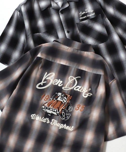 BEN DAVIS（ベンデイビス）の「BEN DAVIS/ベンデイビス DRIVE EMB PLAID OC SS SHIRT/オーバーサイズ チェック バックプリント刺繍 オープンカラー 半袖シャツ/レディース メンズ（シャツ/ブラウス・メンズ・ブラウン/ブラック/オレンジ・XL/L/M）」の3枚目の写真