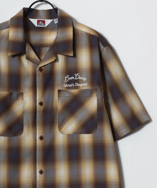 BEN DAVIS（ベンデイビス）の「BEN DAVIS/ベンデイビス DRIVE EMB PLAID OC SS SHIRT/オーバーサイズ チェック バックプリント刺繍 オープンカラー 半袖シャツ/レディース メンズ（シャツ/ブラウス・メンズ・ブラウン/ブラック/オレンジ・XL/L/M）」の6枚目の写真