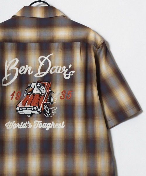 BEN DAVIS（ベンデイビス）の「BEN DAVIS/ベンデイビス DRIVE EMB PLAID OC SS SHIRT/オーバーサイズ チェック バックプリント刺繍 オープンカラー 半袖シャツ/レディース メンズ（シャツ/ブラウス・メンズ・ブラウン/ブラック/オレンジ・XL/L/M）」の7枚目の写真