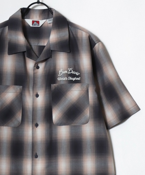 BEN DAVIS（ベンデイビス）の「BEN DAVIS/ベンデイビス DRIVE EMB PLAID OC SS SHIRT/オーバーサイズ チェック バックプリント刺繍 オープンカラー 半袖シャツ/レディース メンズ（シャツ/ブラウス・メンズ・ブラウン/ブラック/オレンジ・XL/L/M）」の8枚目の写真