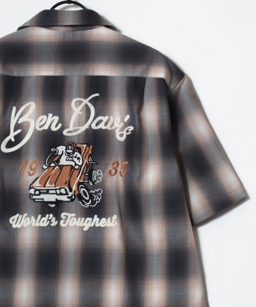 BEN DAVIS（ベンデイビス）の「BEN DAVIS/ベンデイビス DRIVE EMB PLAID OC SS SHIRT/オーバーサイズ チェック バックプリント刺繍 オープンカラー 半袖シャツ/レディース メンズ（シャツ/ブラウス・メンズ・ブラウン/ブラック/オレンジ・XL/L/M）」の9枚目の写真