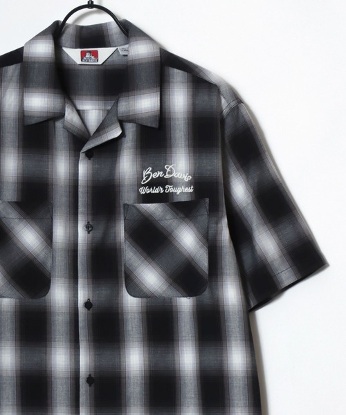 BEN DAVIS（ベンデイビス）の「BEN DAVIS/ベンデイビス DRIVE EMB PLAID OC SS SHIRT/オーバーサイズ チェック バックプリント刺繍 オープンカラー 半袖シャツ/レディース メンズ（シャツ/ブラウス・メンズ・ブラウン/ブラック/オレンジ・XL/L/M）」の4枚目の写真