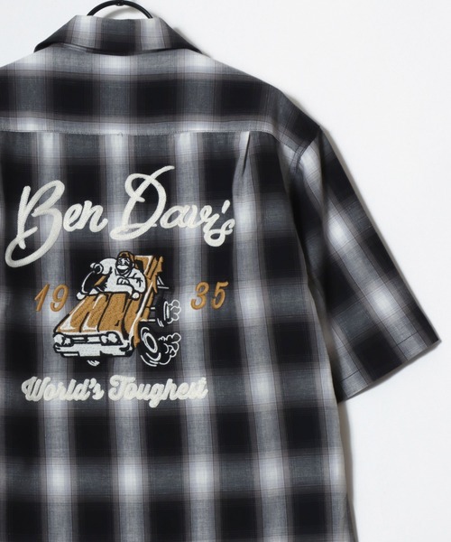 BEN DAVIS（ベンデイビス）の「BEN DAVIS/ベンデイビス DRIVE EMB PLAID OC SS SHIRT/オーバーサイズ チェック バックプリント刺繍 オープンカラー 半袖シャツ/レディース メンズ（シャツ/ブラウス・メンズ・ブラウン/ブラック/オレンジ・XL/L/M）」の5枚目の写真
