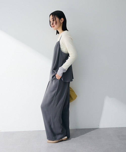 Green　Parks（グリーンパークス）の「レイヤー風 サロペット（サロペット/オーバーオール・レディース・ベージュ/ブラック/グレー・FREE）」の6枚目の写真