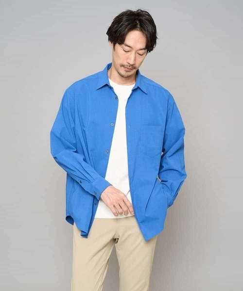 a.v.v（アーヴェヴェ）の「【イージーケア/洗濯機で洗える/速乾/毛玉になりにくい/ストレッチ】リライトワイドシルエットシャツ（シャツ/ブラウス・メンズ・ミント/チャコールグレー/ブルー/ネイビー・46/50/48）」の4枚目の写真