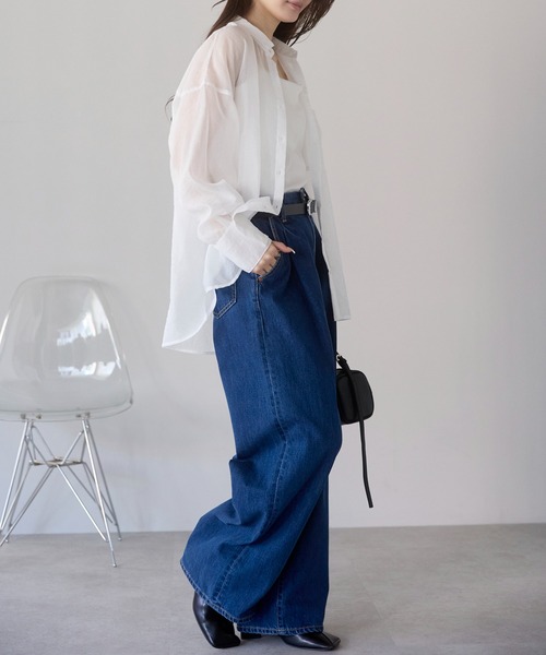 PREFERIR（プレフェリール）の「シアーオーバーシャツ / シアーブラウス（長袖・羽織り・レイヤード・シースルー）（シャツ/ブラウス・レディース・ブラック/オフホワイト・FREE）」の11枚目の写真