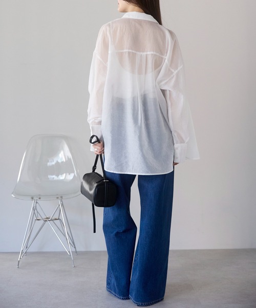 PREFERIR（プレフェリール）の「シアーオーバーシャツ / シアーブラウス（長袖・羽織り・レイヤード・シースルー）（シャツ/ブラウス・レディース・ブラック/オフホワイト・FREE）」の15枚目の写真