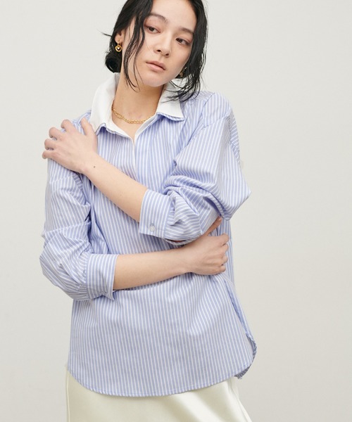 LARUTA（ラルータ）の「【LARUTA】[Web限定]2枚衿オックススキッパーシャツ（シャツ/ブラウス・レディース・ピンク/ストライプ/サックスブルー・MEDIUM）」の15枚目の写真