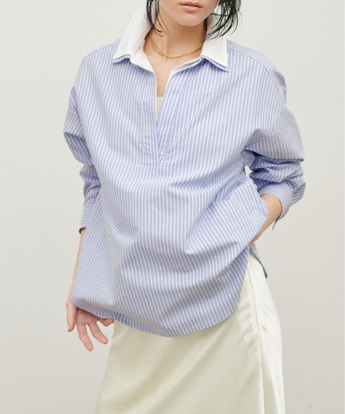 LARUTA（ラルータ）の「【LARUTA】[Web限定]2枚衿オックススキッパーシャツ（シャツ/ブラウス・レディース・ピンク/ストライプ/サックスブルー・MEDIUM）」の16枚目の写真