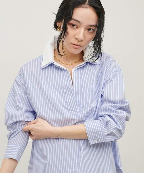 LARUTA（ラルータ）の「【LARUTA】[Web限定]2枚衿オックススキッパーシャツ（シャツ/ブラウス・レディース・ピンク/ストライプ/サックスブルー・MEDIUM）」の14枚目の写真
