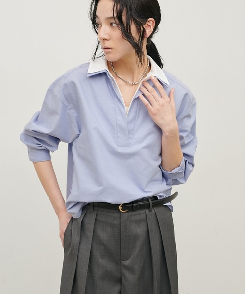 LARUTA（ラルータ）の「【LARUTA】[Web限定]2枚衿オックススキッパーシャツ（シャツ/ブラウス・レディース・ピンク/ストライプ/サックスブルー・MEDIUM）」の6枚目の写真