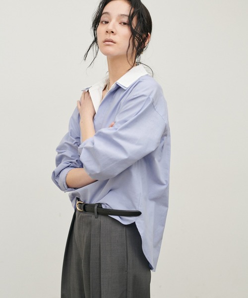 LARUTA（ラルータ）の「【LARUTA】[Web限定]2枚衿オックススキッパーシャツ（シャツ/ブラウス・レディース・ピンク/ストライプ/サックスブルー・MEDIUM）」の7枚目の写真