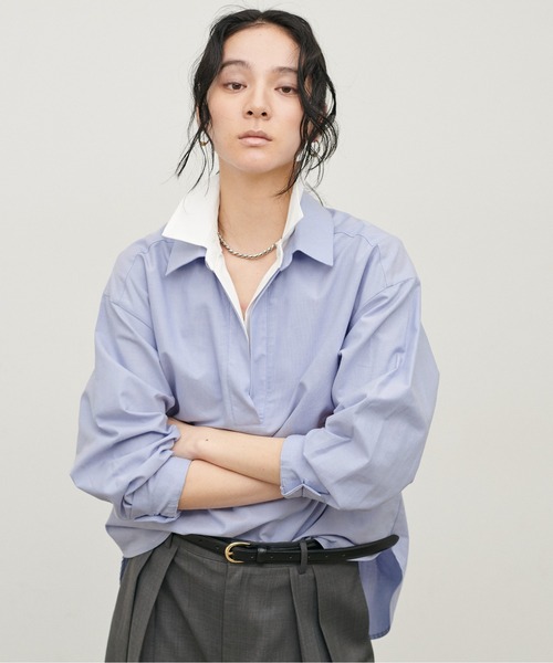 LARUTA（ラルータ）の「【LARUTA】[Web限定]2枚衿オックススキッパーシャツ（シャツ/ブラウス・レディース・ピンク/ストライプ/サックスブルー・MEDIUM）」の4枚目の写真